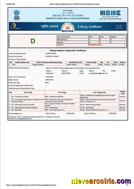 India Udyog Aadhaar registration certificate